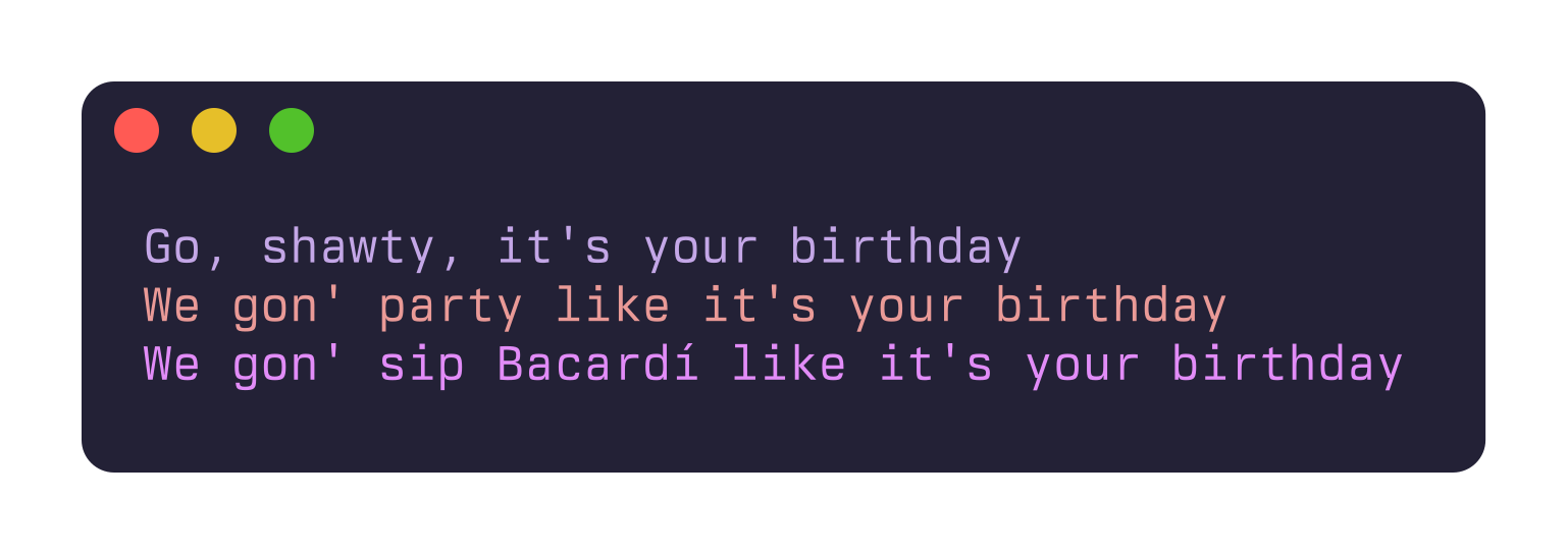 3 lines of &lsquo;In da Club&rsquo;, each a different colour